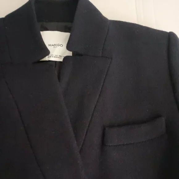 Mango Wool Blend Double Breasted Mid-Thigh Suit Coat Navy Blue Women’s XXS EUC - Picture 5 of 16